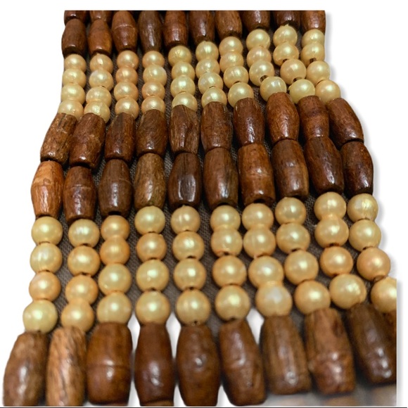 BABA CLOTHING WOOD and FAUX PEARL BOHO BEADED BELT - Picture 2 of 12